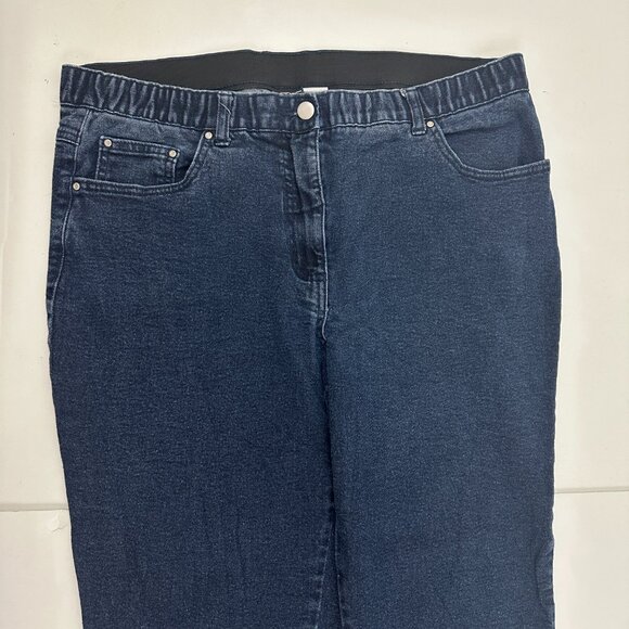 Collection L Nizza Straight Elastic Waistband Women's size 14PS Dark Blue Jeans - Picture 2 of 5